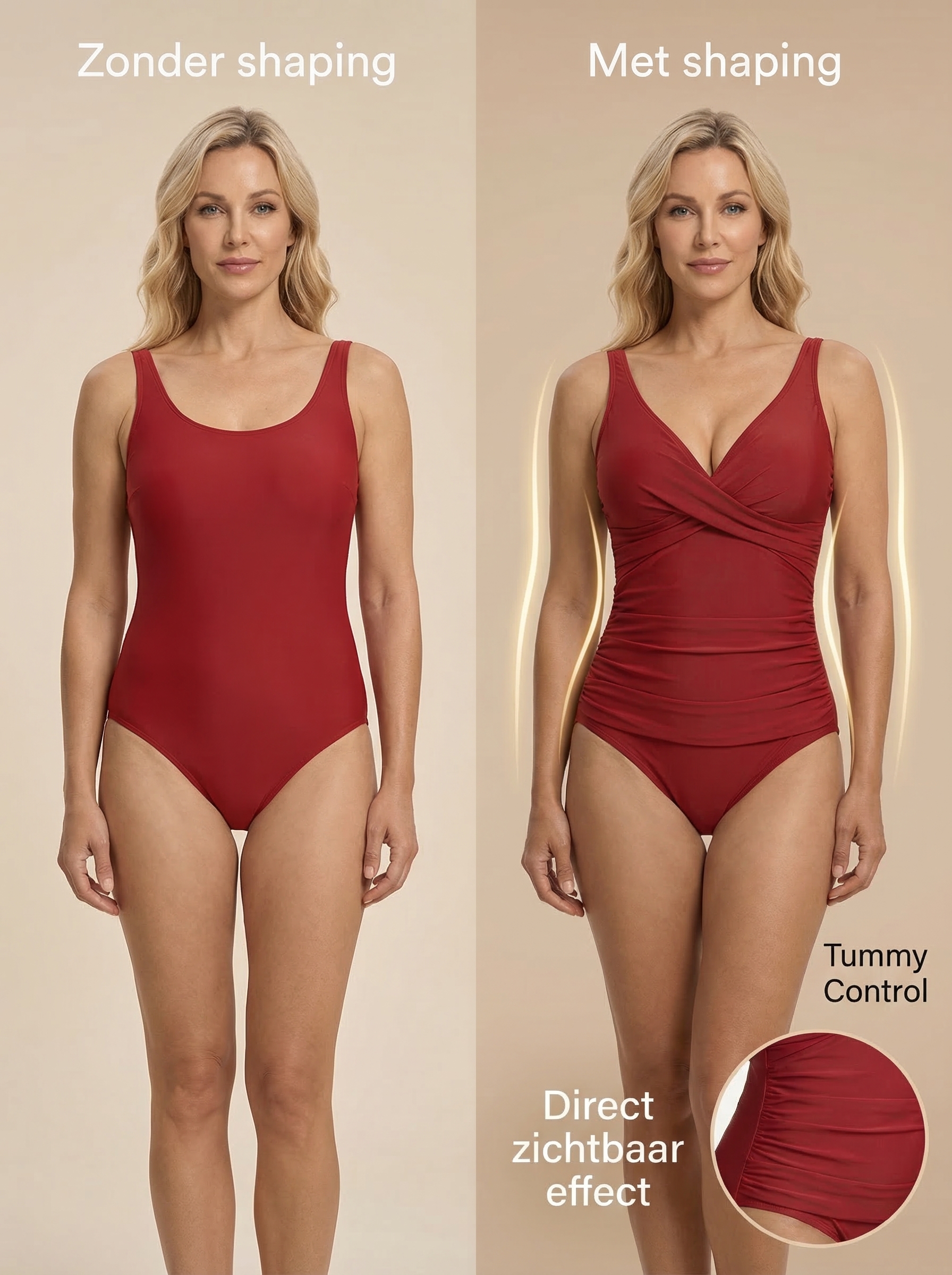 Corrigerend Badpak Dames - Buik Tummy Control - Shaping Zwempak - Rood