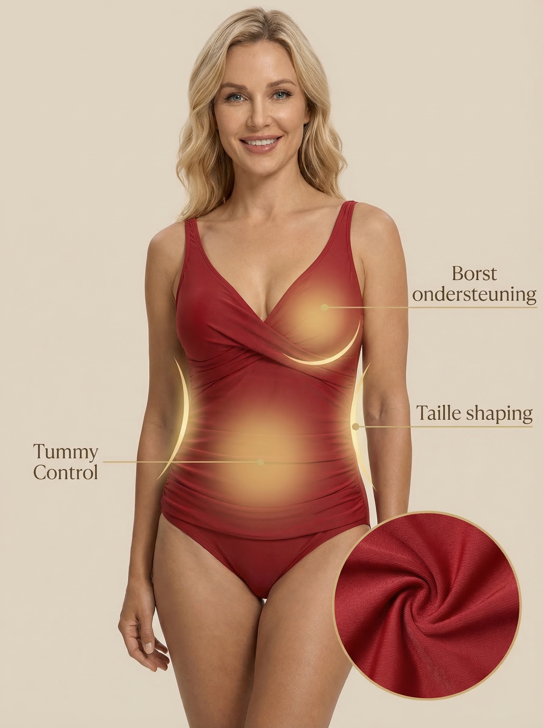 Corrigerend Badpak Dames - Buik Tummy Control - Shaping Zwempak - Rood