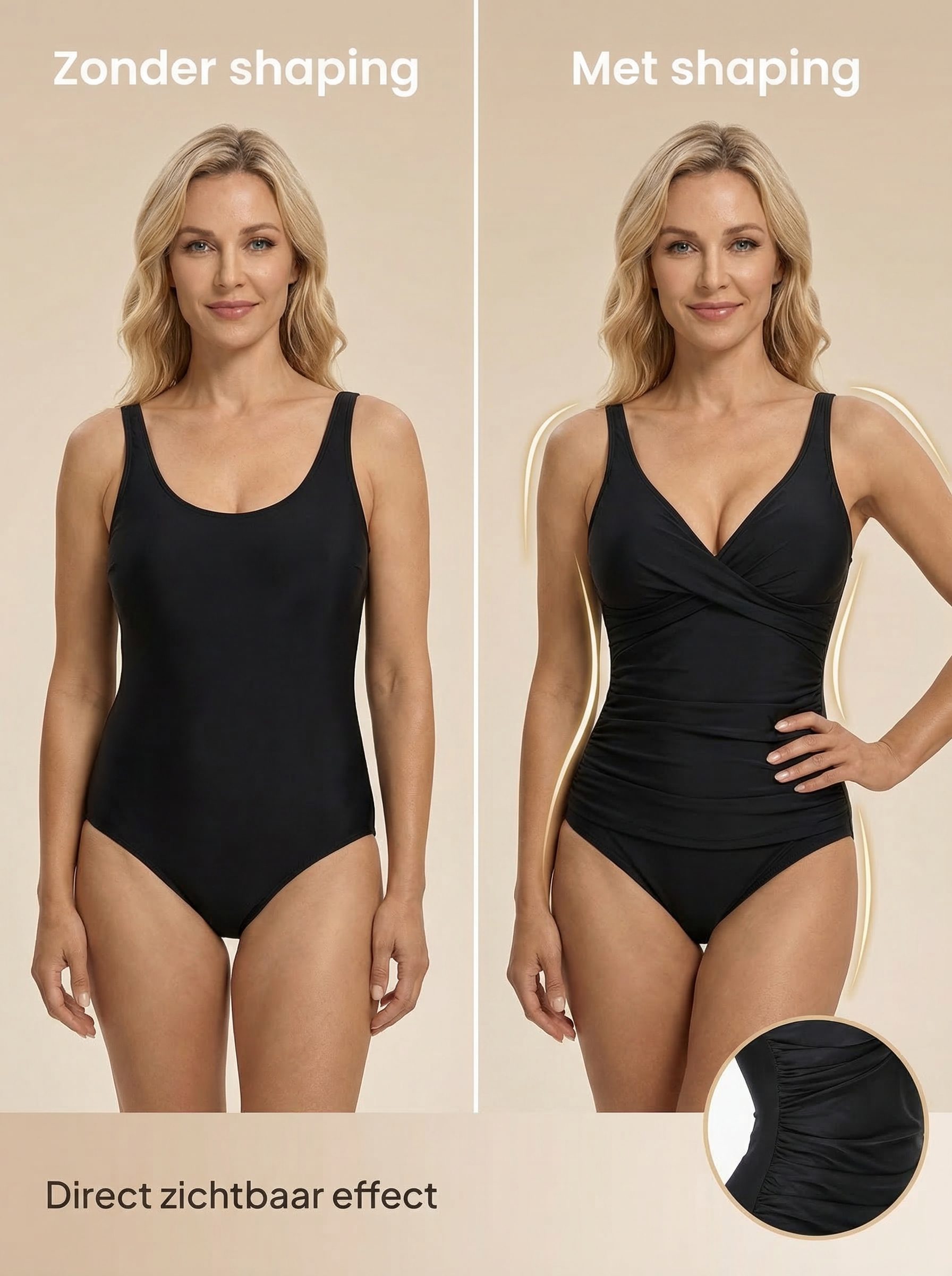 Corrigerend Badpak Dames - Buik Tummy Control - Shaping Zwempak - Zwart