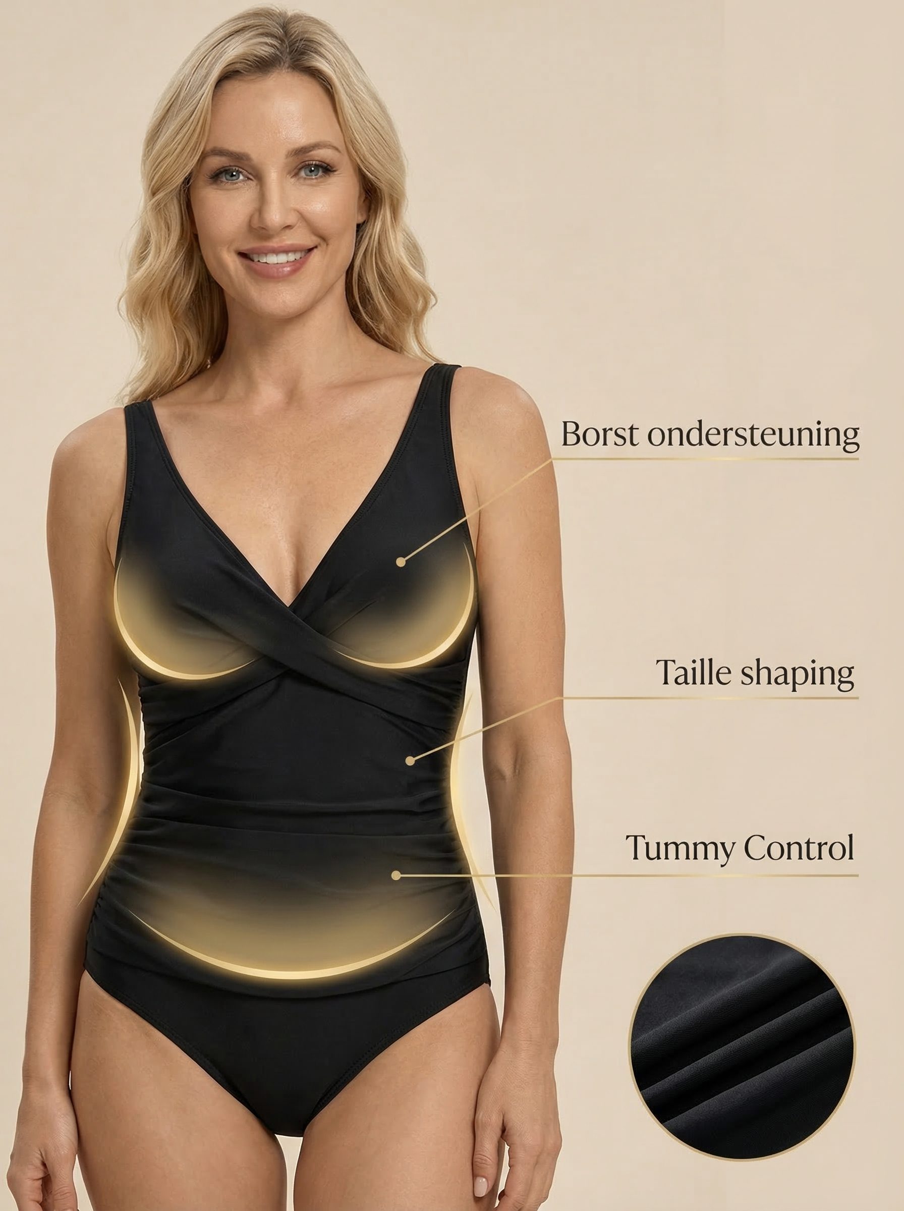 Corrigerend Badpak Dames - Buik Tummy Control - Shaping Zwempak - Zwart